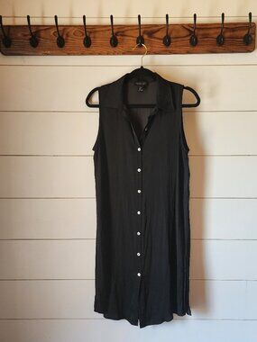 Rachel Zoe Black Sleeveless Button Front Shirt Dress M Collared Midi